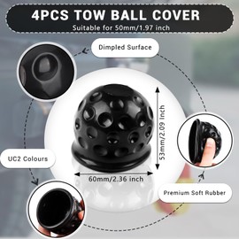 Pack of 4 Universal Rubber Towing Hitch Cover, 50 mm Soft Towing Hitch Dustproof Cap, Waterproof Trailer Ball Head Protective Cap, Towing Ball Cover for Automotive, Motorhomes