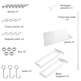 ABCOOL Wall Mount Microwave Oven Shelf Rack, White Carbon Steel Counter Countertop Holder with Hook Rail and 3 Slidable Hooks for Kitchen Home