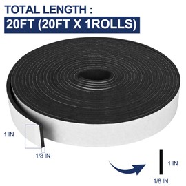20Ft Foam Tape Self Adhesive Foam Seal Strip 1In x 1/8In x 20Ft Each Roll Weatherstrip High Resilience Weather Stripping Door Foam Seal for Door Soundproofing, Window Insulation (1 Roll, Black)