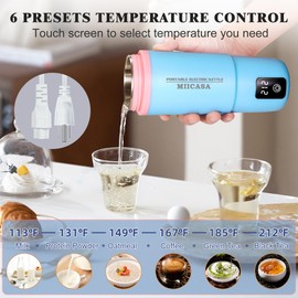 MIICASA Travel Electric Kettle, Portable Small Tea Coffee Kettle with Waterproof Boot, 6 Temperature Controls Water Heater Boiler, 304 Stainless Steel Auto Shut-Off Boil Dry, 17oz (Round Blue)