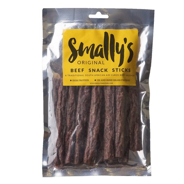 Smally's Biltong - Beef Snack Sticks, Original Flavour Droewors, High Protein Beef Snack, Traditional South African Air Cured Beef Sausage - 250g Pack