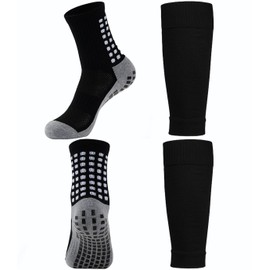 1 Set Soccer Grip Socks,Shin Guard Sleeves for Football Basketball for Men and Women Black/White One Size (Black)