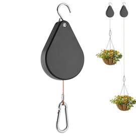 WROSWT Upgraded Retractable Plant Hanger,Plant Pulleys for Hanging Plants,Easy to Raise and Lower,Auto Lock,Heavy Duty, Adjustable Hook for Flower Pots,Birds Feeder (1 Pack, Black)