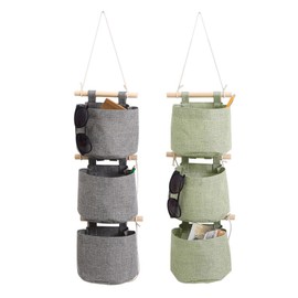 LNJ Hanging Bag - Hanging Organiser Door Wall Organiser - Hanging Storage Utensil Bag with 3 Pockets - Hanging Storage Bag for Entrance, Wardrobe, Bathroom (Grey + Green)