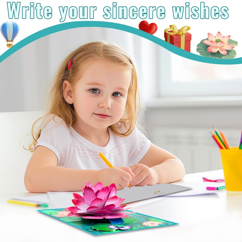 GREETING ART Lotus Pop Up Card, Birthday Card for Women,