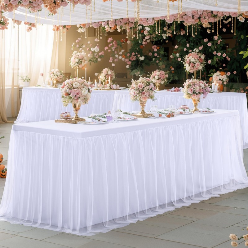 White Table Cloth for 6 Foot Rectangle Tables, White Tulle