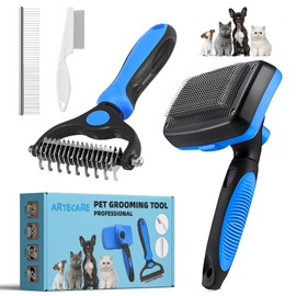 4 PCS Pet Grooming Brush Kit - Dog Brush for Shedding, Deshedding Dog Brush, Flea Comb, 6.3 Inch Stainless Steel Pet Comb, Professional Grooming Tool for Long and Short Haired Dog, Cat and Other Pets