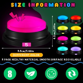 Xuhal 8 Pcs Recording Button Buzzers for Trivia Games with Number Recordable Answer Buzzers for Communication Pet Training Gift for Back to School Team Family Game and Trivia Nights, 8 Colors