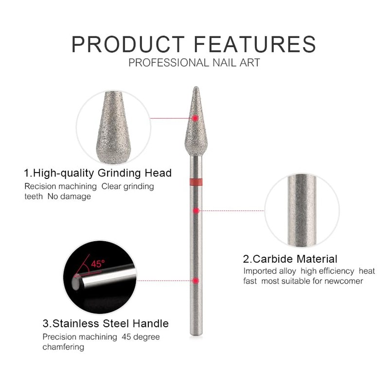 Rolabling Pointed Cone Shaped Nail Drill Bit Nail Polish Gel