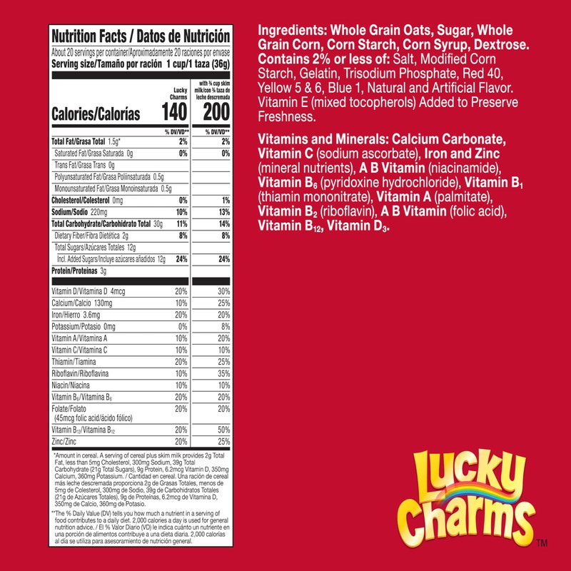 Lucky Charms Gluten Free Cereal with Marshmallows, Kids Breakfast Cereal,
