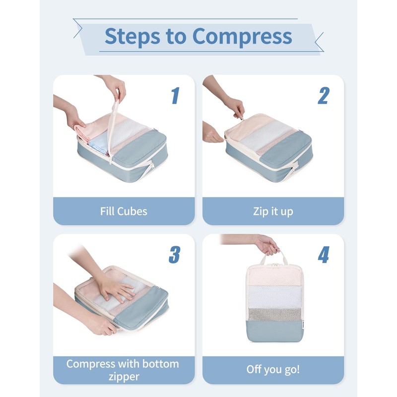 Narwey 6 Set Compression Packing Cubes for Backpack and Suitcases,