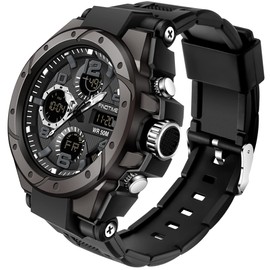 findtime Men's Digital Wristwatch, Digiana, Headwatch, Waterproof, Military Watch, Stopwatch, Sports, Dual Time, Stylish, Alarm, LED, Alarm Clock, Japanese Instruction Manual Included, Black, Silver,