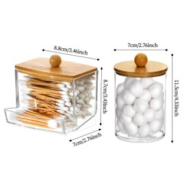 FHUIEWRY 4 Pack Qtip Holder Dispenser with Lids, Apothecary Container Jar Qtips Holder Bathroom Set, Bathroom Organizers and Storage for Cotton Ball, Cotton Swab, Pads, Floss, Home Decor