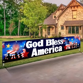 BlissYard God Bless America Banner 118 x 20 inch 4th of July Decorations Outdoor National Independence Day Yard Sign Party Supplies Patriotic Hanging Decor Porch Balcony Backyard Lawn Garden