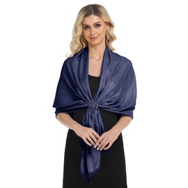 Chales y envolturas brillantes con hebilla, bufanda suave y gruesa para vestidos formales de noche de boda, Azul marino plateado, L