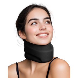 Qwnccet Neck Brace Cervical Collar - Neck Support Brace for Sleeping, Soft Foam Wraps Keep Vertebrae Stable and Aligned for Relief of Cervical Spine Pressure Black Large(15.8-18.1 Inch)