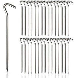 30Pcs Tent Pegs Aluminium Tent Stakes with Hook 7 inch Tent Nail Spikes Heavy Duty Lightweight Ground Stakes Sliver Camping Pegs for Outdoor Pitching Camping Gardening Hiking Traveling Canopies Beach