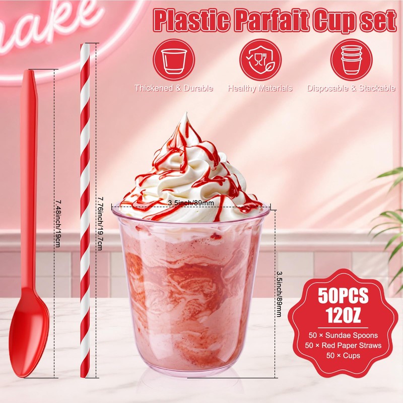 50 Set Root Beer Float Cups with Red Plastic Soda