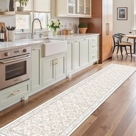 WITSHOCK Hallway Washable Runner Rug 2x6：Vintage Floral Laundry Kitchen Runners Washable Low Pile Non Slip Small Rugs for Entryway Bedroom Dining Room Corridor,Camel