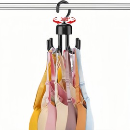 1Pcs Tank Top Hanger, Rotatable Bra Hangers for Closet Organizer, Max 24 Storage Capacity Belt Hanger, Plastic Space Saving Closet Organizers Apartment Dorm Essentials for Bra Tank Top Belt Tie, Black