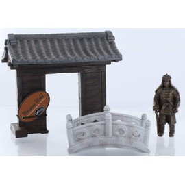 Coingallery Miniature World Japanese Castle Gate Stone Bridge and Bronze Samurai Statue Set