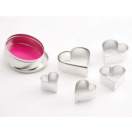 thermohauser Cookie Cutter Set (Stainless Steel) Heart, Wavy Edge, 6 Pieces, Diameter 4.5 - 16.0 cm, Packed in Tin Storage Tin
