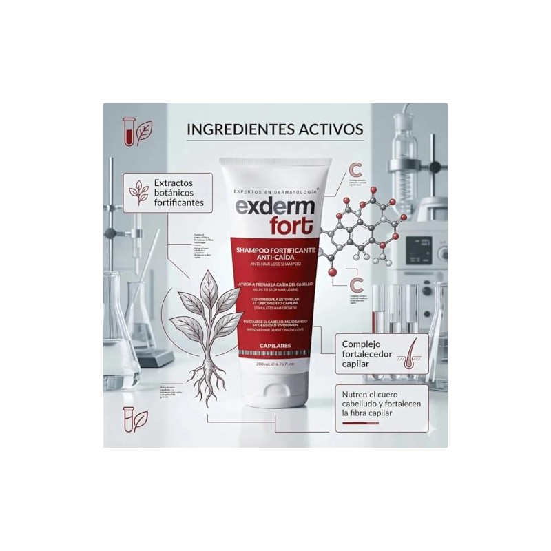 Exderm Fort Shampoo Anticada con Biotina Tratamiento Fortificante Estimula Crecimiento