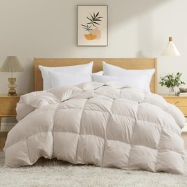 TRP All Seasons Extra Warm Winter Cream Ivory Heavyweight Goose Down Comforter Queen-Full Size with Duvet Insert Boxed Stitched Design | Western Bedding Plush Soft Cozy Silky Smooth Luxury Feel