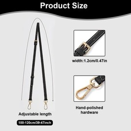 Garegce Leather Shoulder Strap for Longchamp Mini Bags, Replacement Bag Strap for Longchamp Bag, Punch-Free Adjustable Buckle Design, Purse Strap for Long Champ Mini Bags (Width: 12 mm, Colour: Black)