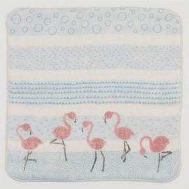 Musubi 70024-101 4 Ply Gauze Handkerchief, Approx. 9.8 inches (25 cm), MUSUBI ORGANIC Flamingos, Blue, Blue, Made in Japan