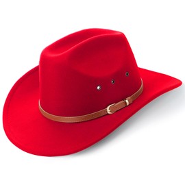 DRESHOW Cowboy Hat for Women and Men Classic Western Felt Cowboy Cowgirl Hat Outdoor Wide Brim Belt Buckle Retro Fedora Hats Unisex Rolled up Caps