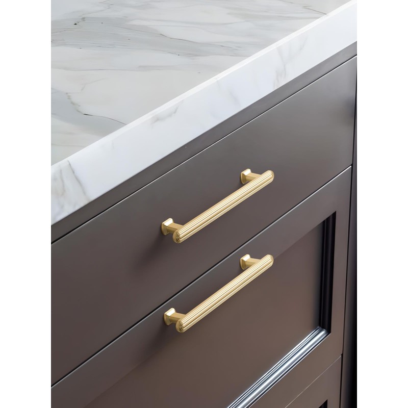 SORWDUREM 5 Pack 5 Inch(128mm) Brushed Gold Cabinet Pulls Drawer