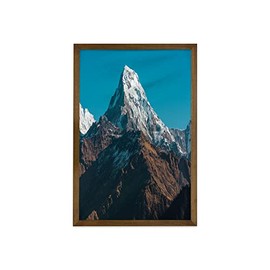 Lunarable Mountain Framed Wall Art, Photo of Himalayan Mountains Snowy Peak Nepal South Nature Landscape, Fabric Decor with Teak Tone Wood Frame Home & Dorm Decor, 23" x 35", White Blue Brown