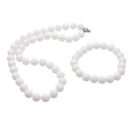 Treasure Bay Women's Necklace Jewellery Set | Stunning 10mm Natural Gemstone Beaded Necklace Bracelet (White Jade)