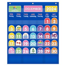 Mewise Monthly Calendar Pocket Chart with 92 Activity Cards for Kids,Simplified Calendar Pocket Chart for Kids Easy Learning,Classroom/Teacher Must Have Supplies/School Decor (Blue English)