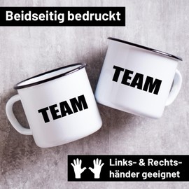 huuraa Emaille Tasse Team Schriftzug Geschenk Kaffeebecher Vintage 300ml Team Geschenkidee