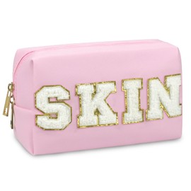 Gosuoa Preppy Makeup Bag,Skincare Bag,PU Leather Portable Waterproof Preppy Stuff for Travel Toiletry Bag,Makeup Bag for Girls Women