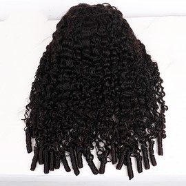 V Part Human Hair Wig for Women - 14 Inch Burmese Spirally Curly Glueless Clip-In Wig, 200% Density, No Glue No Sew, Natural Black Color, No Leave Out V Shape Wigs,Heat Resistant & Easy Install