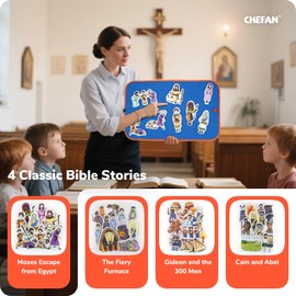 CHEFAN 4 Pack Felt Board Bible Stories Set, Flannel Board Stories, Nativity Flannel Graph Bible Toy for Kids, Include Cain and ABEL, Gideon and The 300 Men, Moses Escape from Egypt, The Fiery Furnace