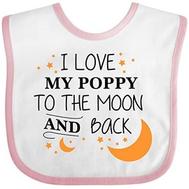 inktastic I Love My Poppy To the Moon and Back Baby Bib White and Pink 29758