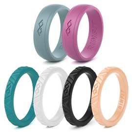 Rinfit Silicone Wedding Ring Sets - Soft, Stackable & Thin Silicone Rings for Her - Womens Rubber Wedding Rings - SetK, Size 9