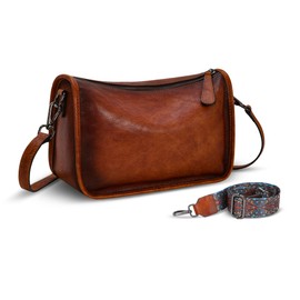 HESHE Leather Crossbody Bags and Hobo Purses for Women Small Shoulder Handbags Cross Body Bag Ladies Designer Satchel Purses(Brown)