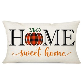 Ohok Decorative Autumn Cushion Cover, 30 x 50 cm, Polyester Linen Pumpkin Motif Decorative Cushion Covers, Decorative Sofa Cushion, Couch Cushion Cover Set for Bedroom, Living Room, Sofa, Couch, Car