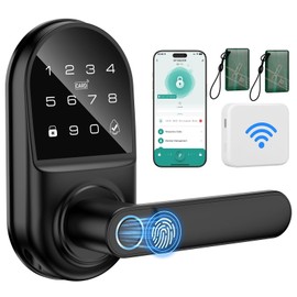 Smart keypad Door Lock with Handle，Fingerprint Keyless Entry Digital Lock with Built-in doorbell for Front Door,Bedroom,biometric Door knob,with Gateway Remote APP Control