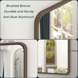 OKPAL 40x36 Bronze Bathroom Mirror, Brushed Metal Bathroom Vanity Mirrors for Wall, Rounded Bronze Rectangle Mirror for Farmhouse, Shatterproof, Anti-Rust (Horizontal/Vertical)