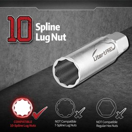 LitartPRO 42CRMO 10 Spline Lug Nut Key Replacement for TA20-17/19, Compatible with Bimecc 10-Spline Lug Nut and Lug Bolts, Thickened Sleeve Outer Wall, Torque Resistance, 17 mm and 19 mm Hex Drive