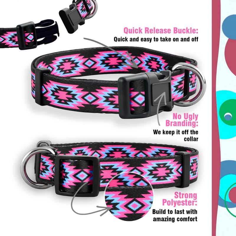 Native Pup Western Dog Collar, Cute Designer Aztec Tribal Pattern,