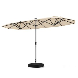 13FT Double-Sided Solar Powered Patio Umbrella with LED Lights for Garden Pool & Backyard Usecolor: Coffee Color