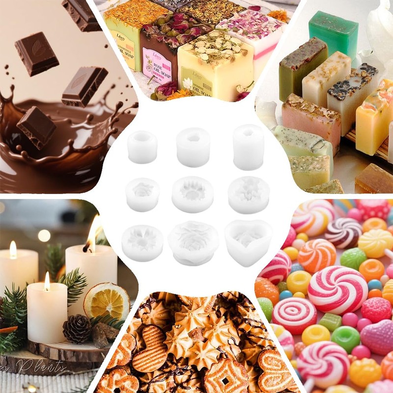 9 PCS Flower Silicona Candle Molds for Candle Making with