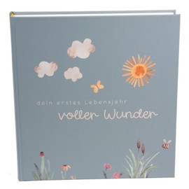 goldbuch 50 512 Baby Diary Full of Wonder Meadow Sage Green Memory Album with 100 Illustrated Pages Cover with Gold Embossing and Meadow Motif Baby Album Approx. 24.5 x 22.5 x 3.5 cm